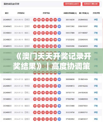 《澳門天天開獎(jiǎng)記錄開獎(jiǎng)結(jié)果》｜高度協(xié)調(diào)策略執(zhí)行