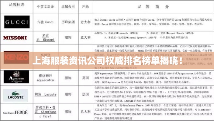 上海服裝資訊公司權(quán)威排名榜單揭曉！