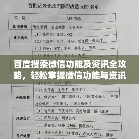 百度搜索微信功能及資訊全攻略，輕松掌握微信功能與資訊查看方法！